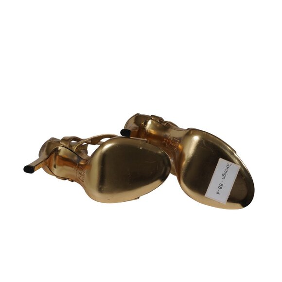 Tamara Mellon Womens Sandals US 9 EU 39 Gold Leather Back Zip Open Toe 110MM - Picture 9 of 9